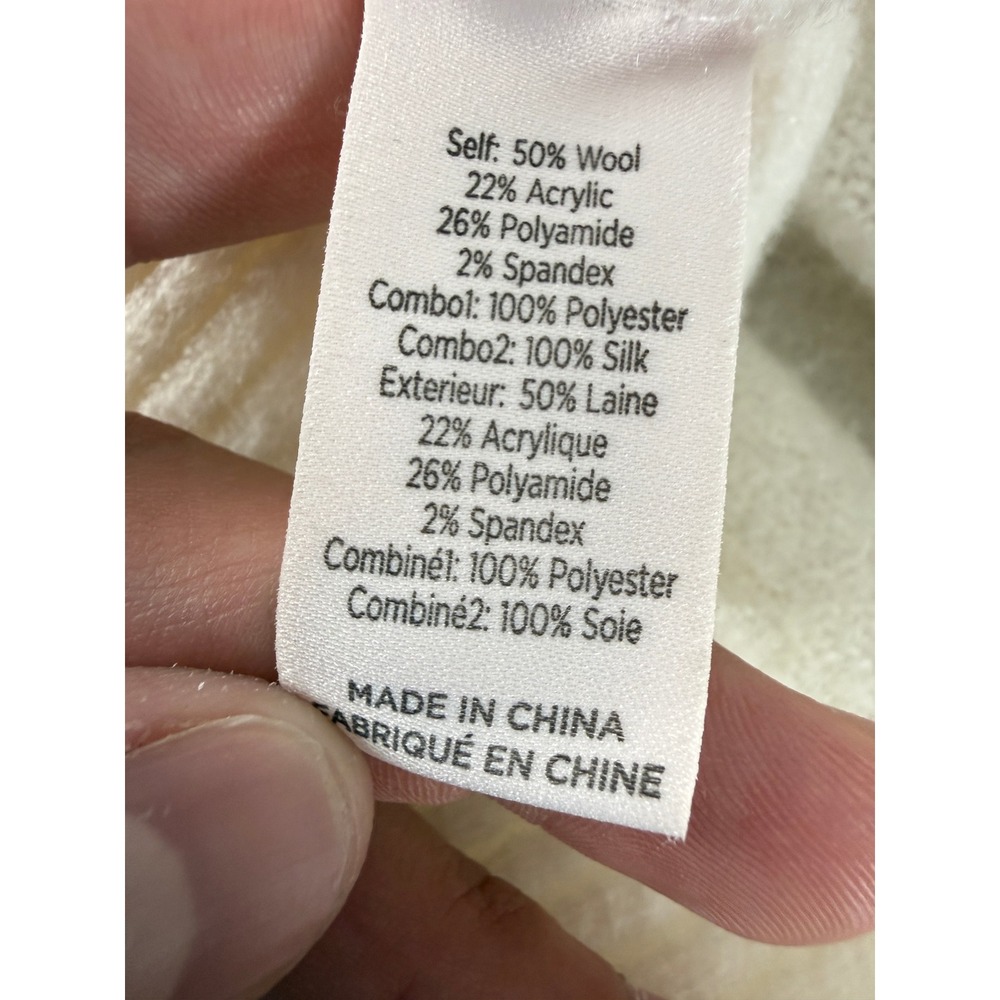 Cinq a Sept Sz M Wool Blend Ruffle Silk Cuff Pullover Sweater Ivory Long Sleeve - Picture 6 of 8